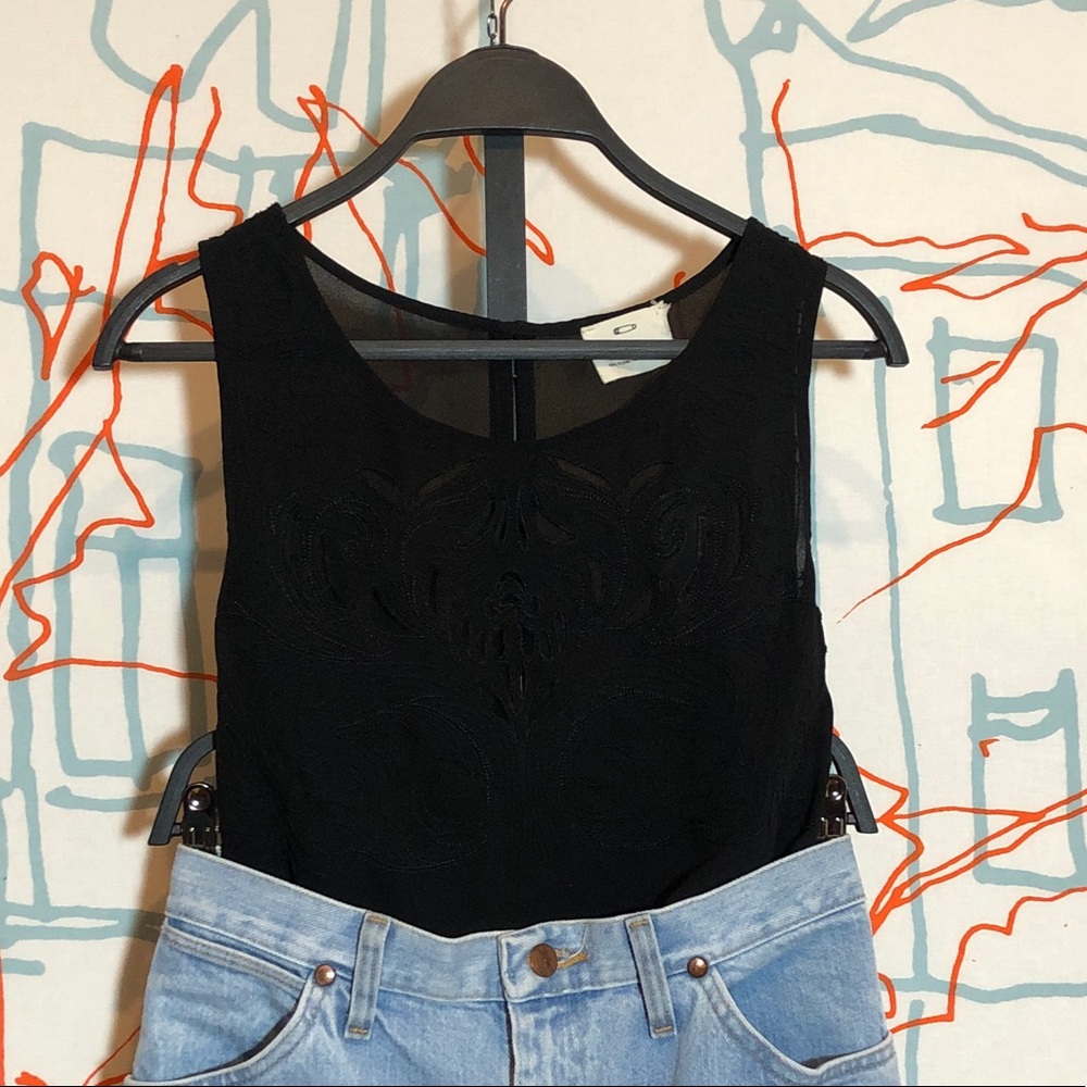 Pins & Needles black laser cut tank top